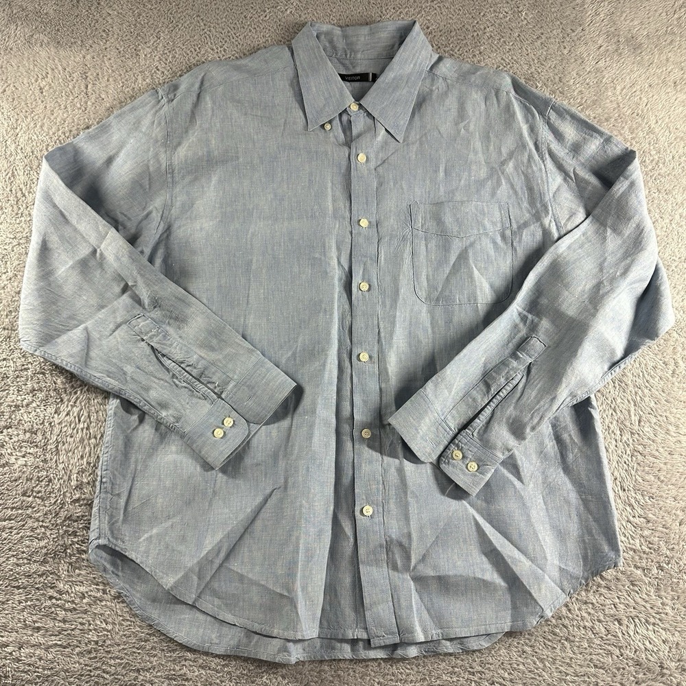 Visitor Linen Shirt Mens‎ XL Blue Button Down Long Sleeve Lightweight Beach